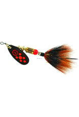 Mepps Mepps BF2T Fl Black Fury In-Line Spinner, 1/6 oz, Dressed Treble Hook, Fluorescent Red Dot Blade with Gray & Orange Tail