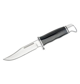 Buck Knives Buck 117 Brahma Fixed Blade Knife 4.5" 420HC Satin Clip Point, Black Phenolic Handle, Leather Sheath 0117BKS