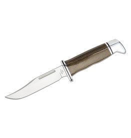 Buck Knives Buck 117 Brahma Pro Fixed Blade Knife 4.5" S35VN Satin Clip Point, Green Canvas Micarta Handle, Leather Sheath - 13455