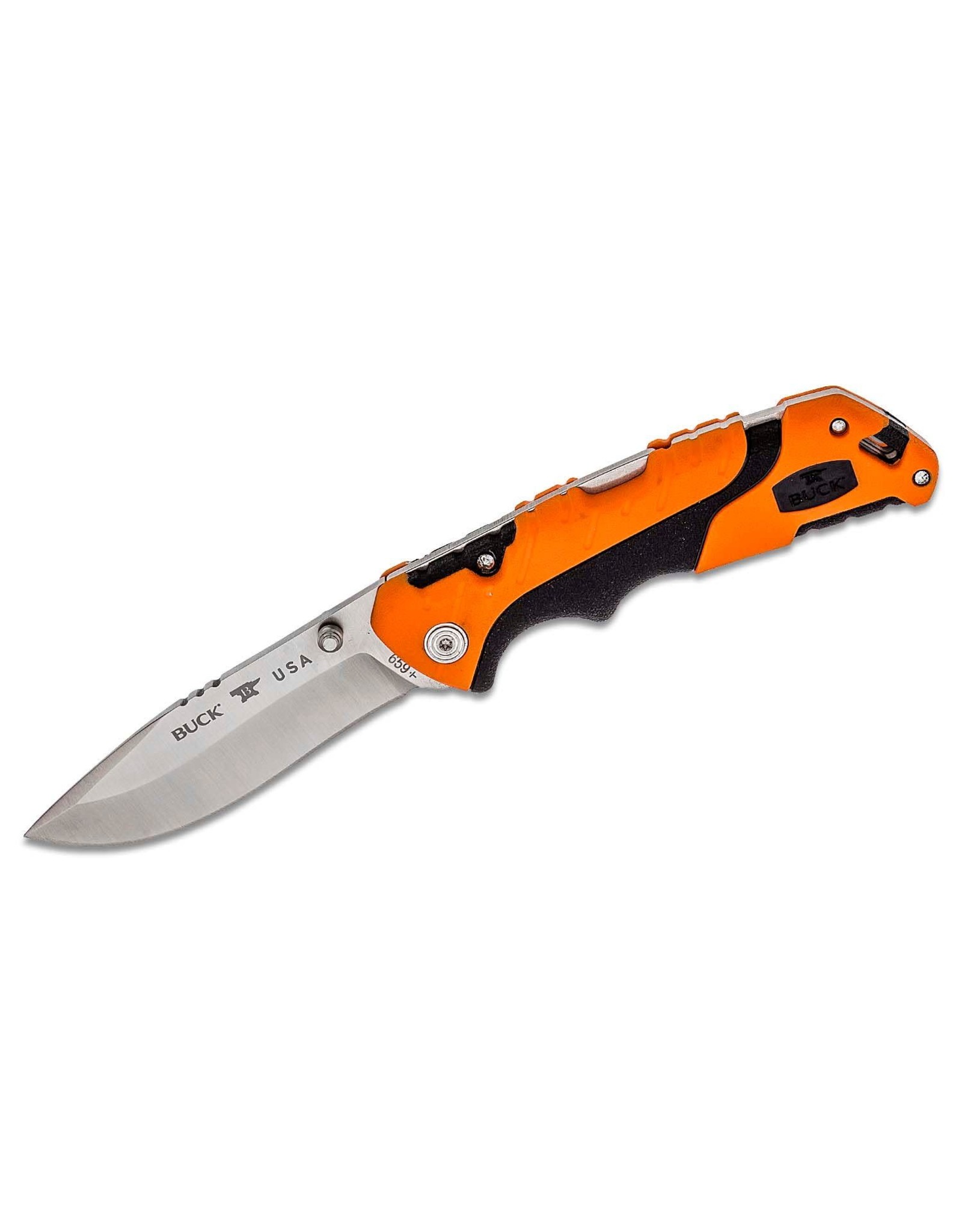 Buck Knives Buck 659 Large Pursuit Pro Folding Knife 3.625" S35VN Stainless Steel Drop Point, Orange GRN and Rubber Handles, Polyester Sheath - 12754