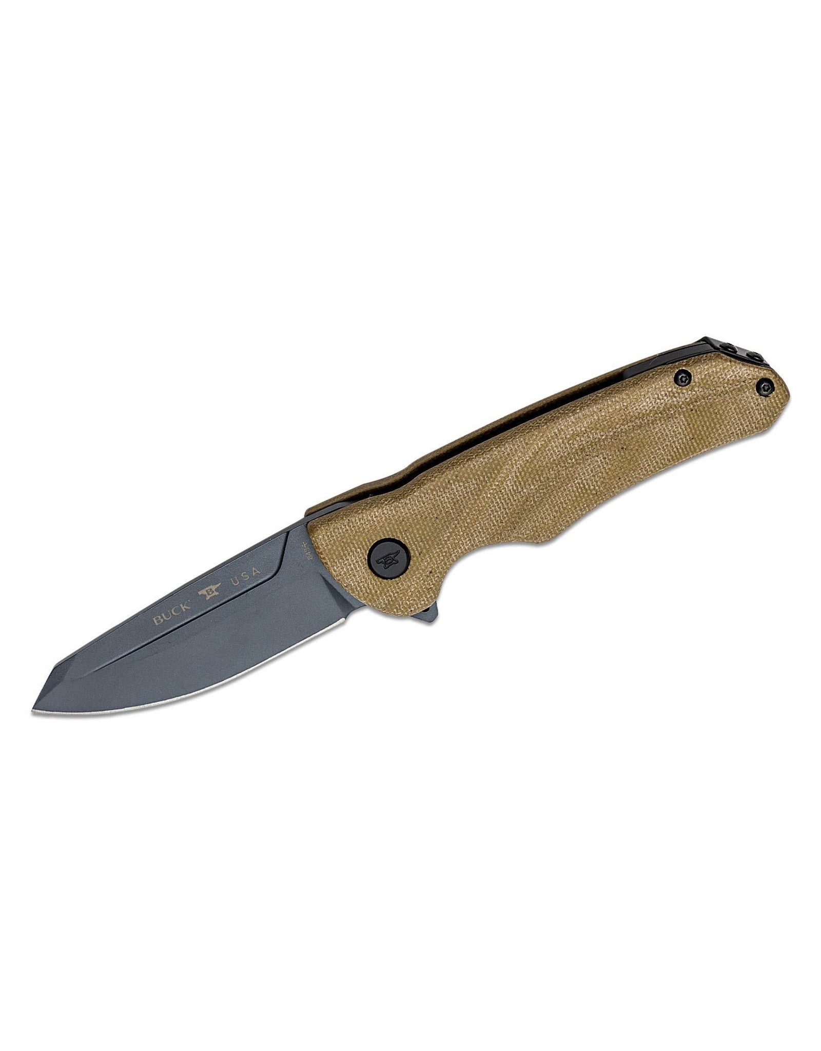 Buck Knives Buck 843 Sprint Ops Flipper Knife 3.125" S30V Black Reverse Tanto, Green Canvas Micarta Handles - 13440