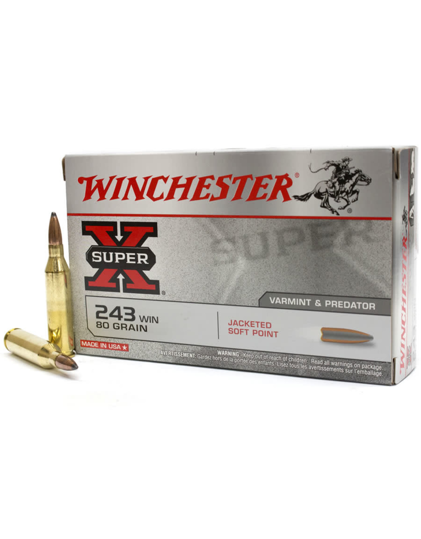 Winchester Winchester X2431 Super-X Rifle Ammo 243 , PSP, 80 Grains, 3350 fps, 20, Boxed