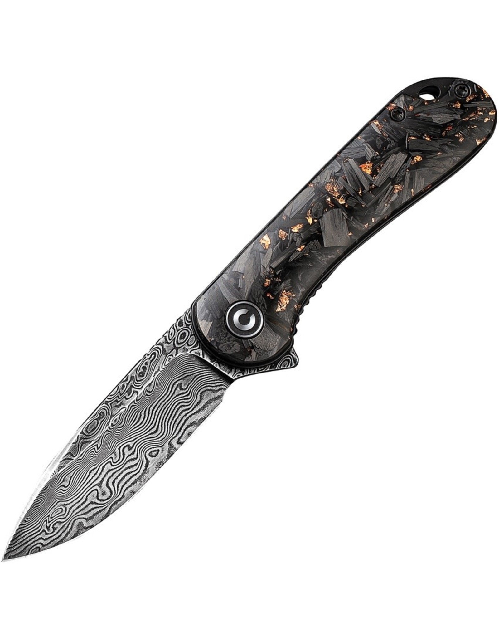 Civivi CIVIVI Knives C907C-DS3 Elementum Flipper Knife 2.96" Damascus Blade, Contoured Copper Shred Carbon Fiber Handles, Liner Lock