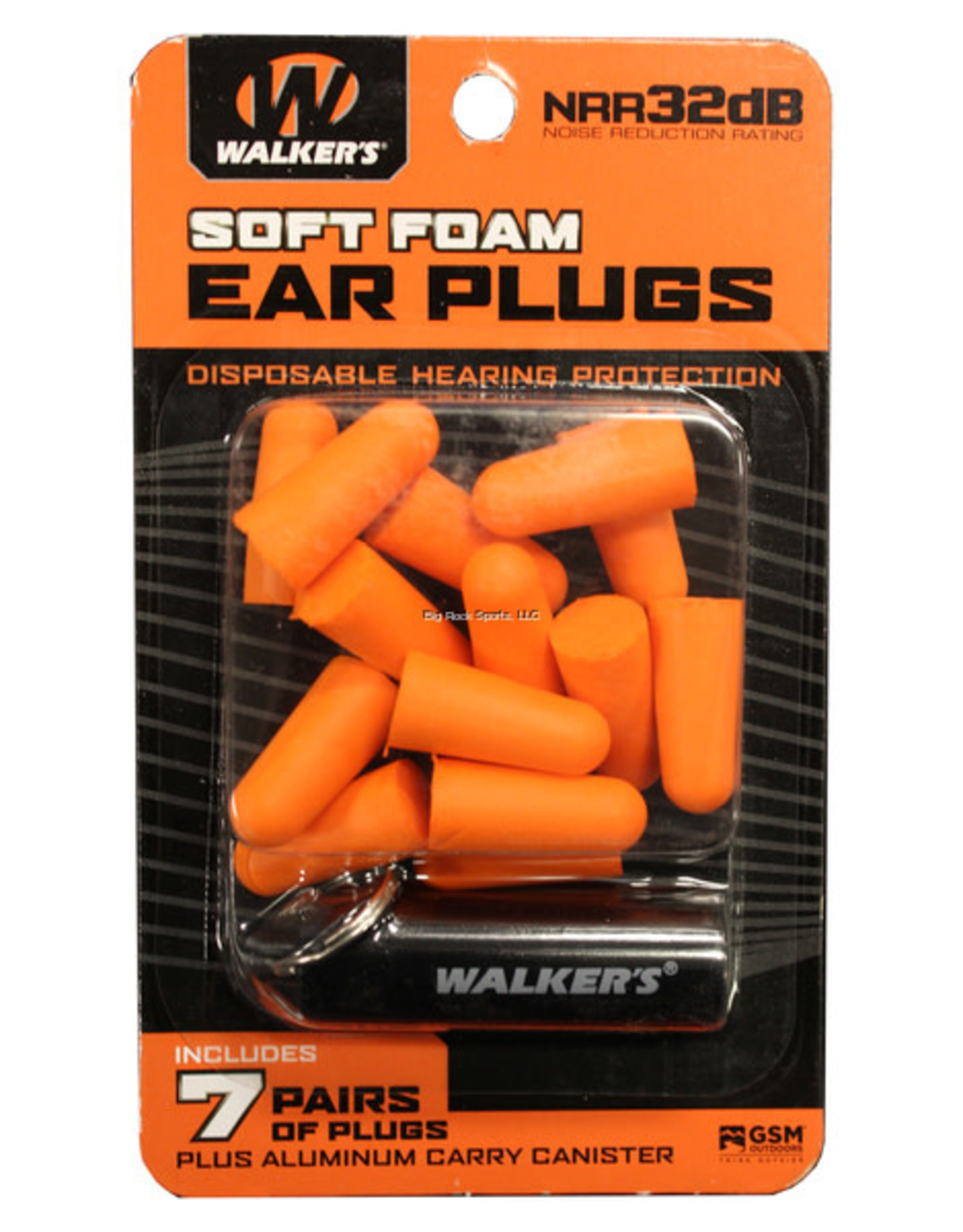 Walkers Walkers GWP-PLGCAN-OR 7 Pairs Neon Orange Foam Plug W/ Black Aluminum Carry Canister
