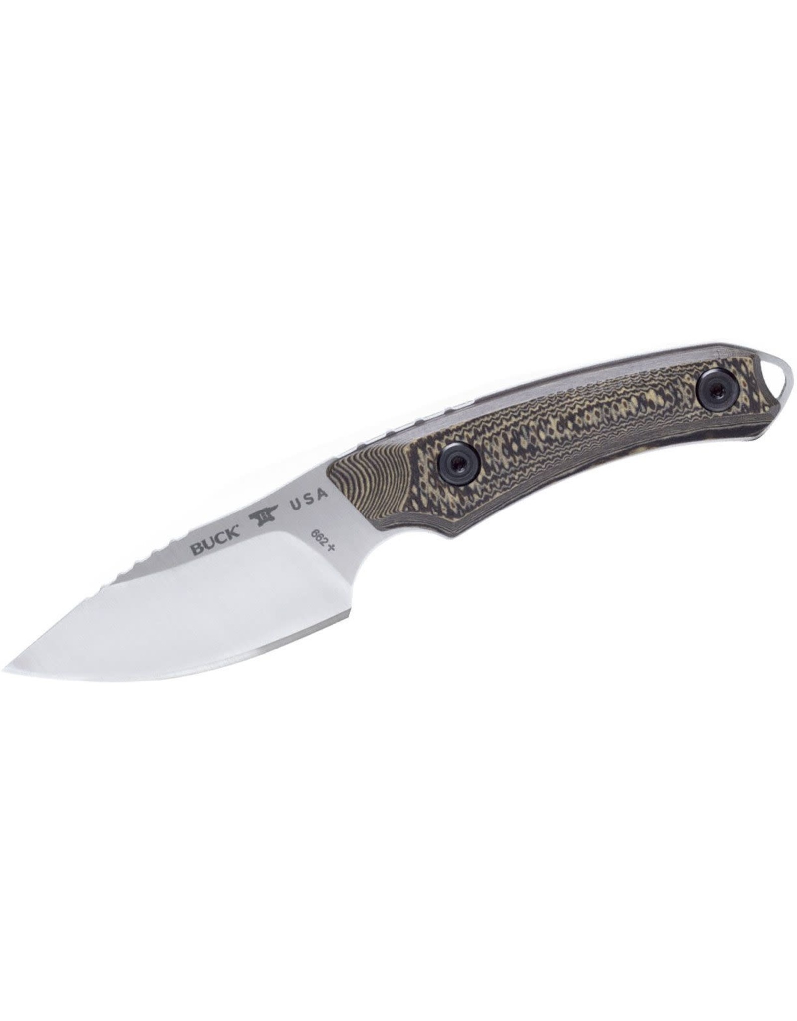 Buck Knives Buck 662 Alpha Scout Fixed Blade Knife 2.875" S35VN Satin Drop Point, Layered Gorge Patterned Richlite Handles, Leather Sheath - 13463