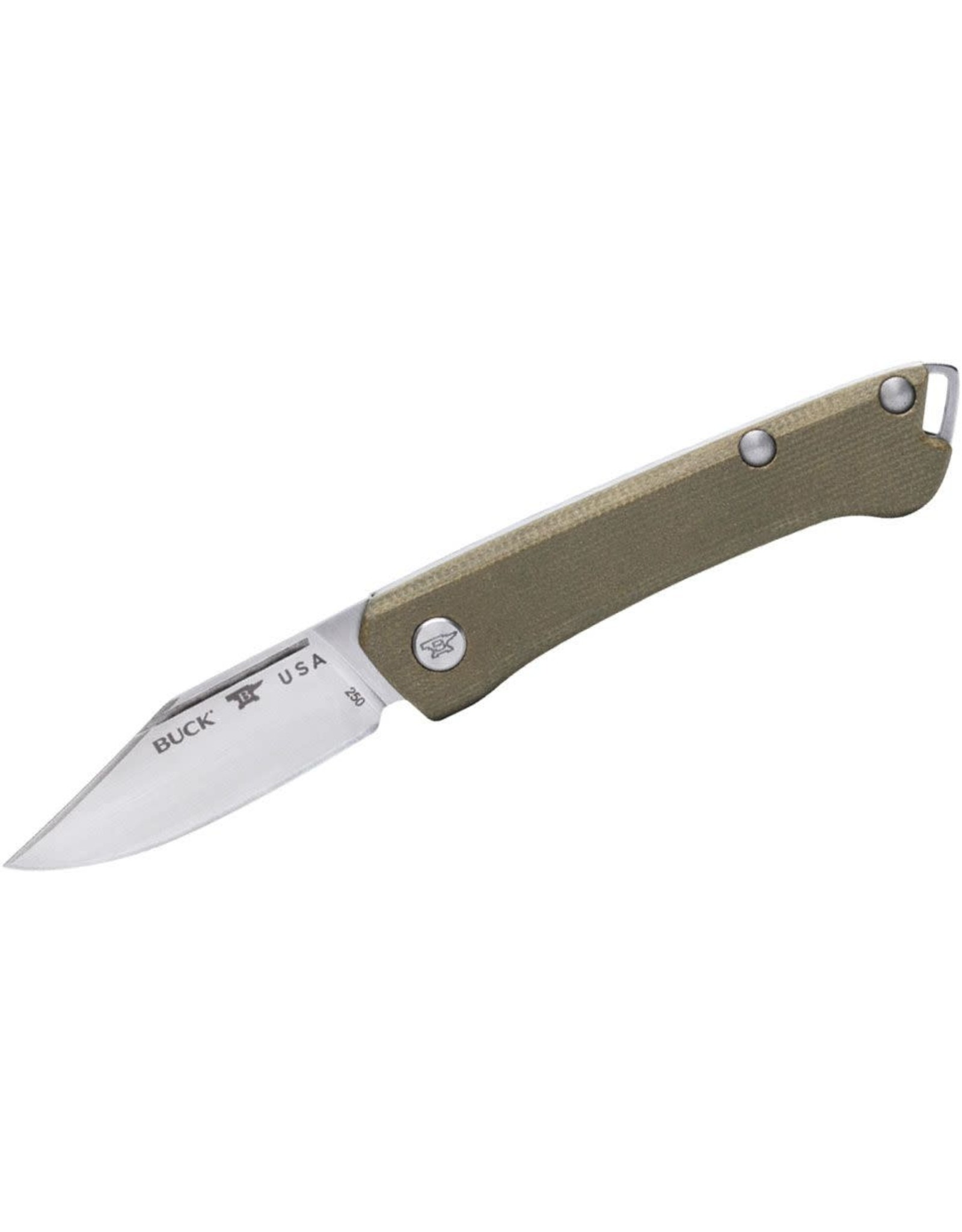 Buck Knives Buck 250 Saunter Slipjoint Folding Knife 2.375" 154CM Satin Clip Point Blade, OD Green Micarta Handles - 13477