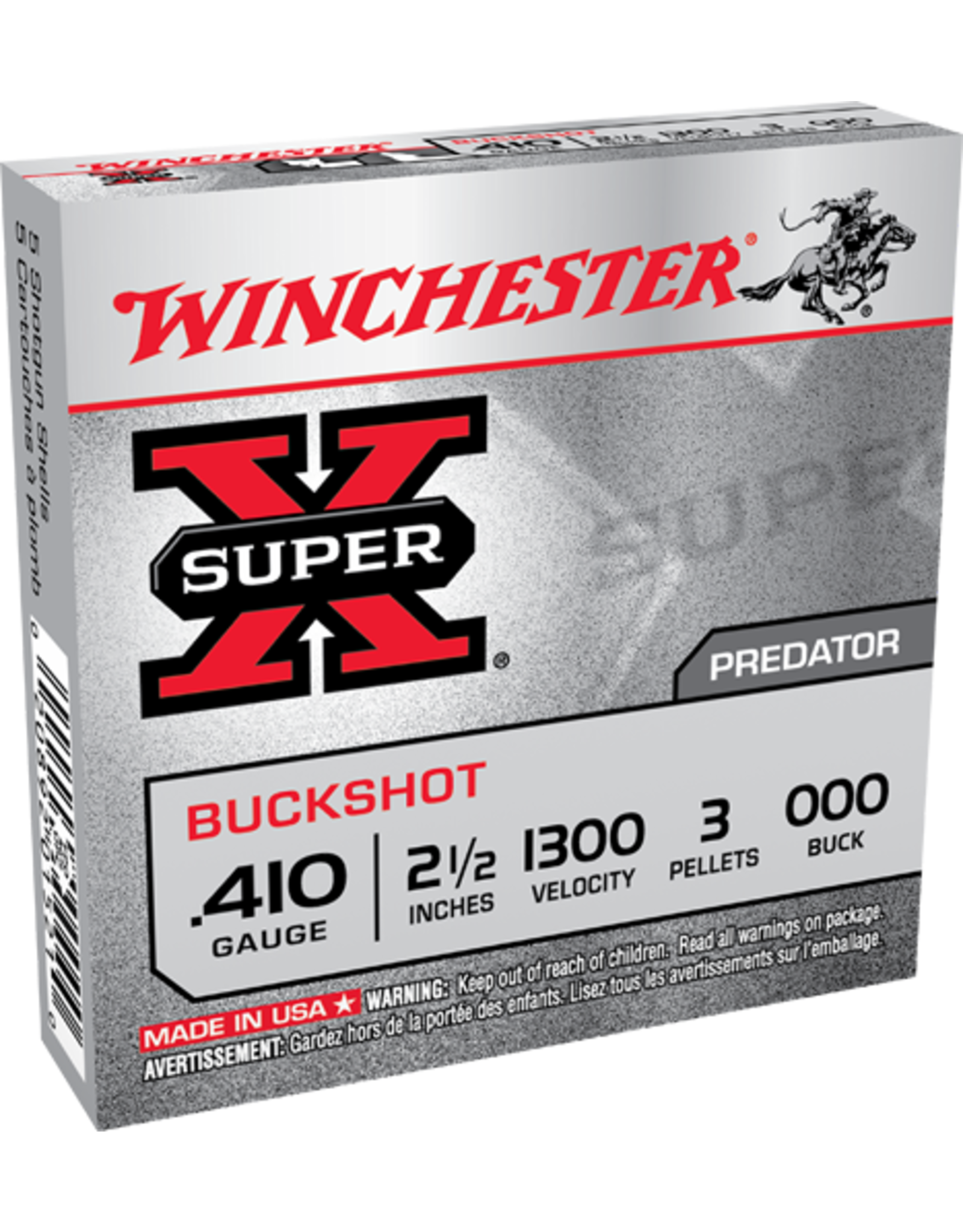 Winchester Winchester XB41000 Super-X Shotgun Ammo 410 GA, 2-1/2 in, 000B, 3 Pellets, 1300 fps, 5 Rounds, Boxed