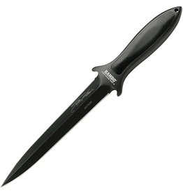 Hollywood Collectors Group Rambo First Blood Part II Sylvester Stallone Signature Edition Boot Knife 6.15" Black Double-Edge Blade, Single Piece Construction with Micarta Inlay, Black Leather Sheath - 9434