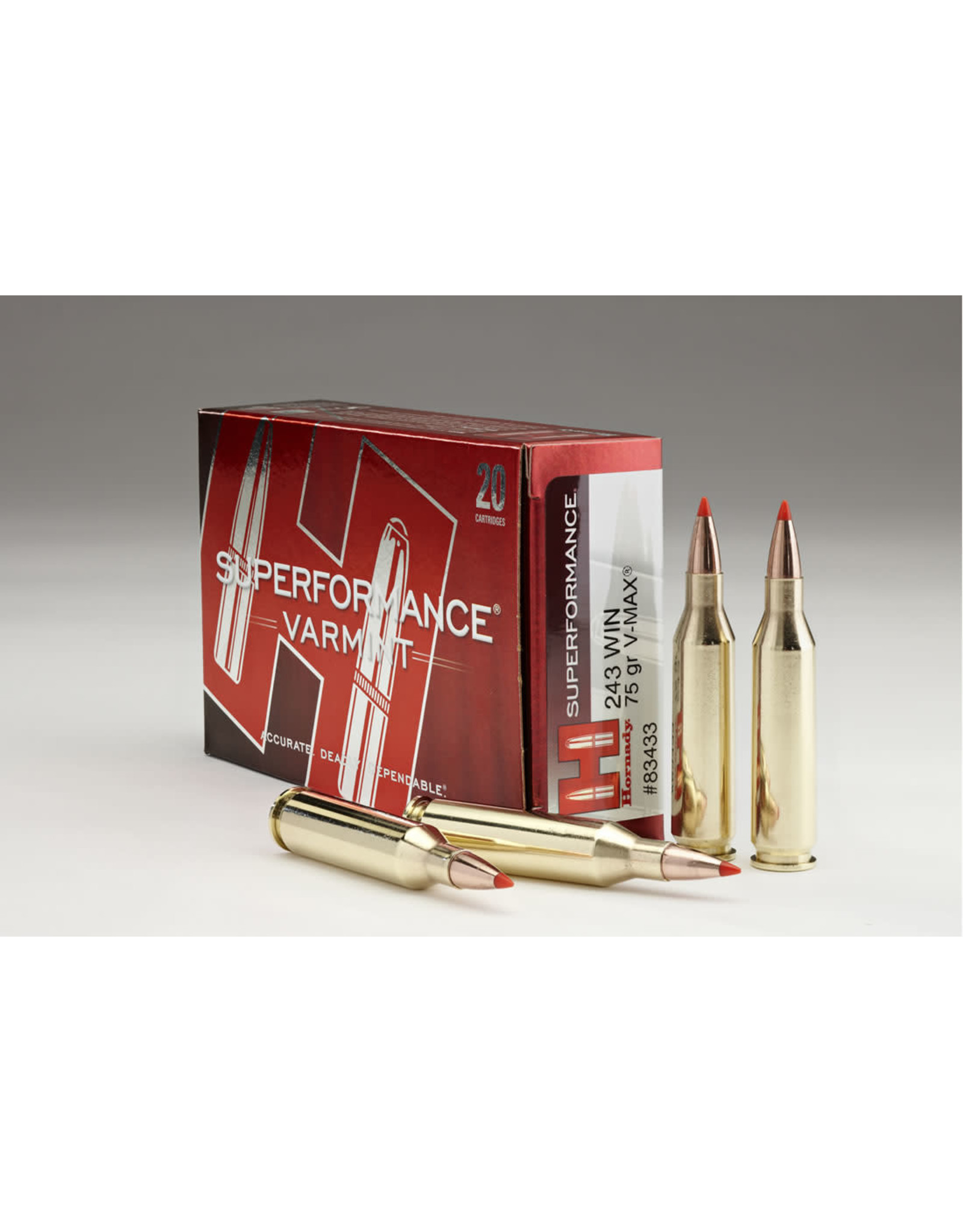 Hornady Hornady Superformance Varmint 243 WIN, V-MAX, 75 Grains, 3580 fps, 20, Boxed 83433