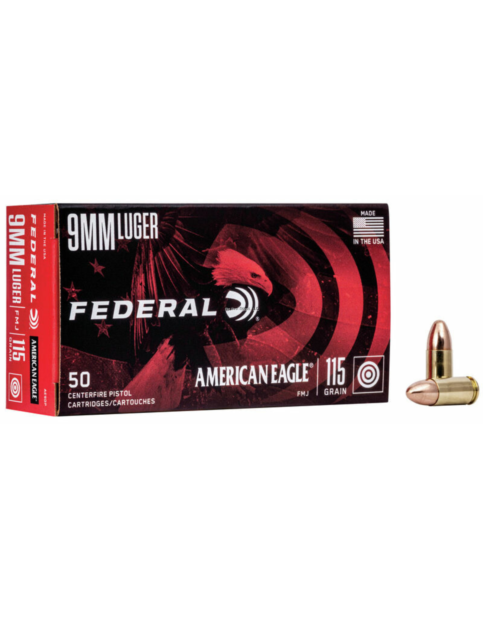 Federal Federal AE9DP American Eagle Pistol Ammo 9mm Luger 115Gr 50Rnd FMJ