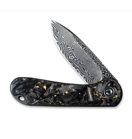 Civivi CIVIVI Knives C907C-DS1 Elementum Flipper Knife 2.96" Damascus Blade, Contoured Gold Shred Carbon Fiber Handles, Liner Lock