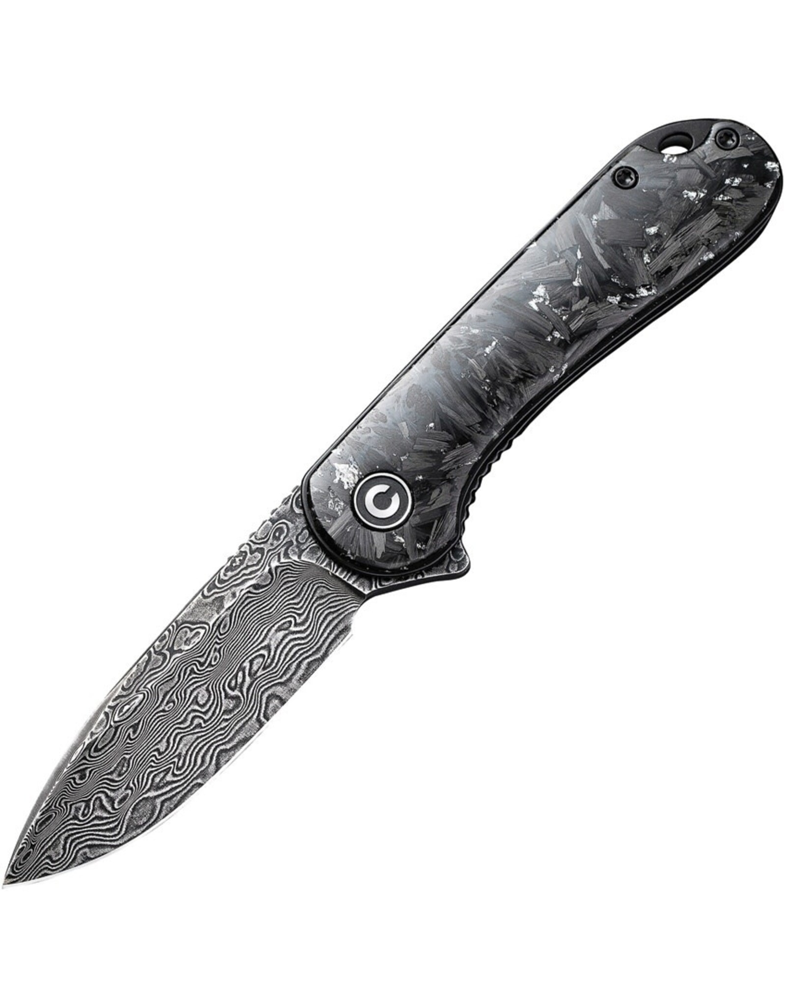 Civivi CIVIVI Knives C907C-DS2 Elementum Flipper Knife 2.96" Damascus Blade, Contoured Silver Shred Carbon Fiber Handles, Liner Lock