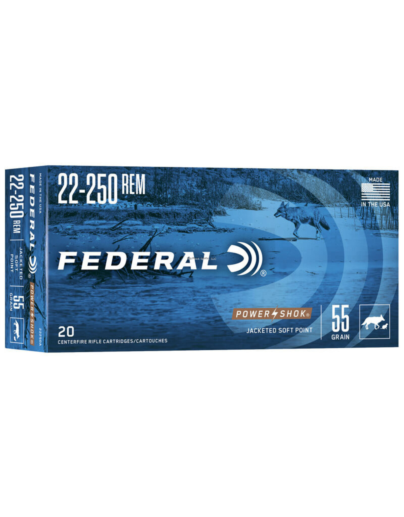 Federal Federal 22250A Power-Shok Rifle Ammo 22-250 REM, SP, 55 Grains, 3650 fps, 20, Boxed