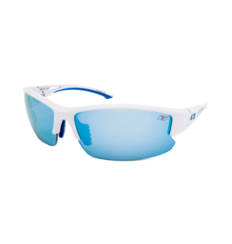 Vigor - Boulder Polarized Wraparound Sunglasses - Shiny White/Blue Revo