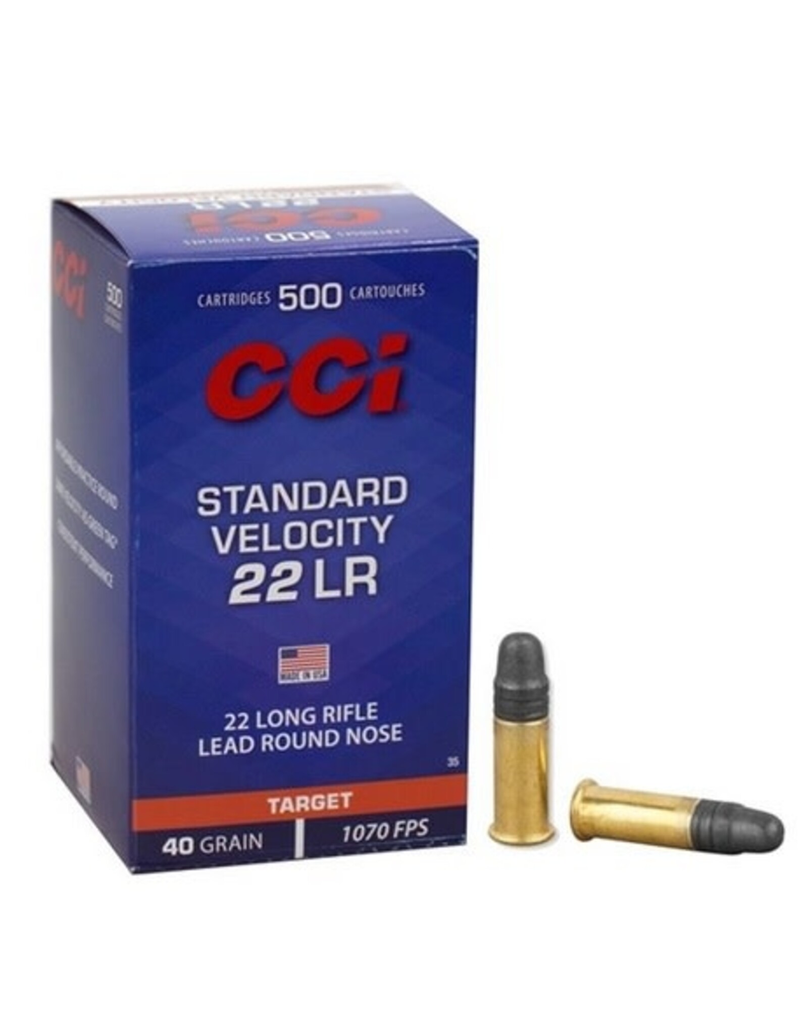 CCI CCI 0035 Standard Velocity Rimfire Ammo 22 LR, LRN, 40 Grains, 1070 fps, 500 Rounds, Boxed