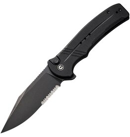 Civivi CIVIVI Knives Cogent Flipper Knife 3.47" 14C28N Black Stonewashed Combo Blade, Black G10 Handles, Button Lock - C20038E-1