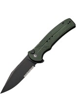 Civivi CIVIVI Knives Cogent Flipper Knife 3.47" 14C28N Black Stonewashed Combo Blade, Green Micarta Handles, Button Lock - C20038E-4