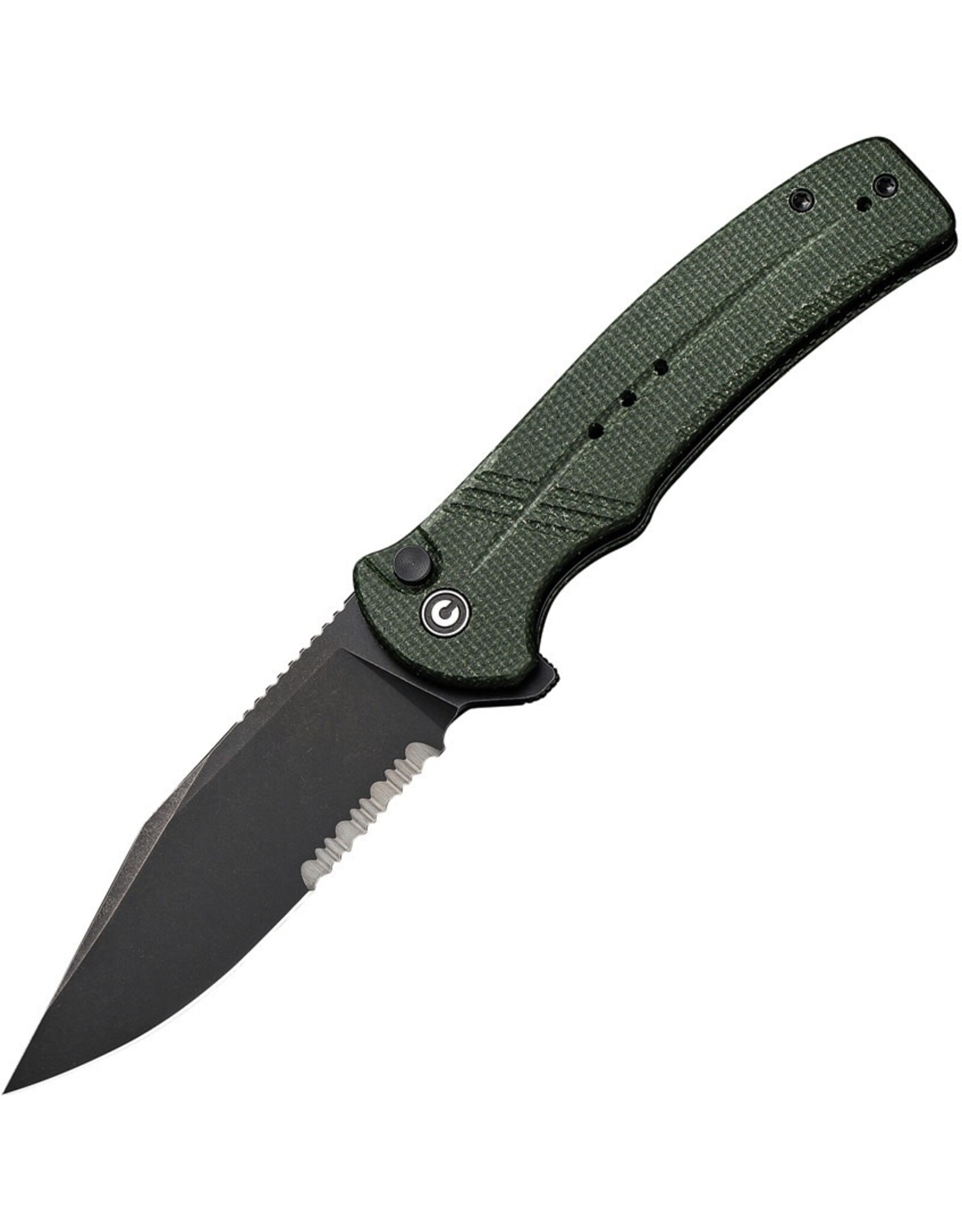 Civivi CIVIVI Knives Cogent Flipper Knife 3.47" 14C28N Black Stonewashed Combo Blade, Green Micarta Handles, Button Lock - C20038E-4