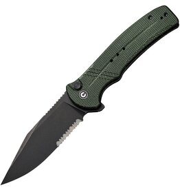 Civivi CIVIVI Knives Cogent Flipper Knife 3.47" 14C28N Black Stonewashed Combo Blade, Green Micarta Handles, Button Lock - C20038E-4