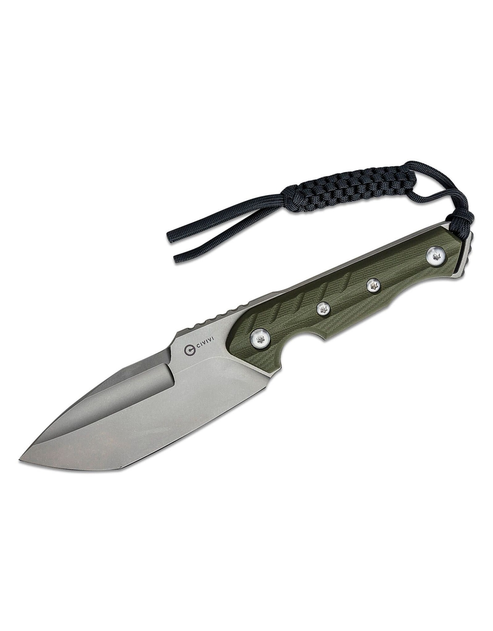 Civivi CIVIVI Knives Maciej Torbe Maxwell Fixed Blade Knife 4.74" D2 Stonewashed Spear Point Tanto, OD Green G10 Handles, Kydex Sheath - C21040-2