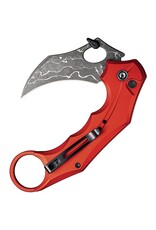 Civivi CIVIVI Knives Incisor II Karambit Flipper Knife 2.02" Damascus Hawkbill Blade, Red Aluminum Handles - C16016B-DS1