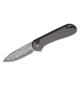 Civivi CIVIVI Knives Button Lock Elementum II Flipper Knife 2.96" Damascus Drop Point Blade, Black G10 Handles with Twill Carbon Fiber Overlays - C18062PB-DS1