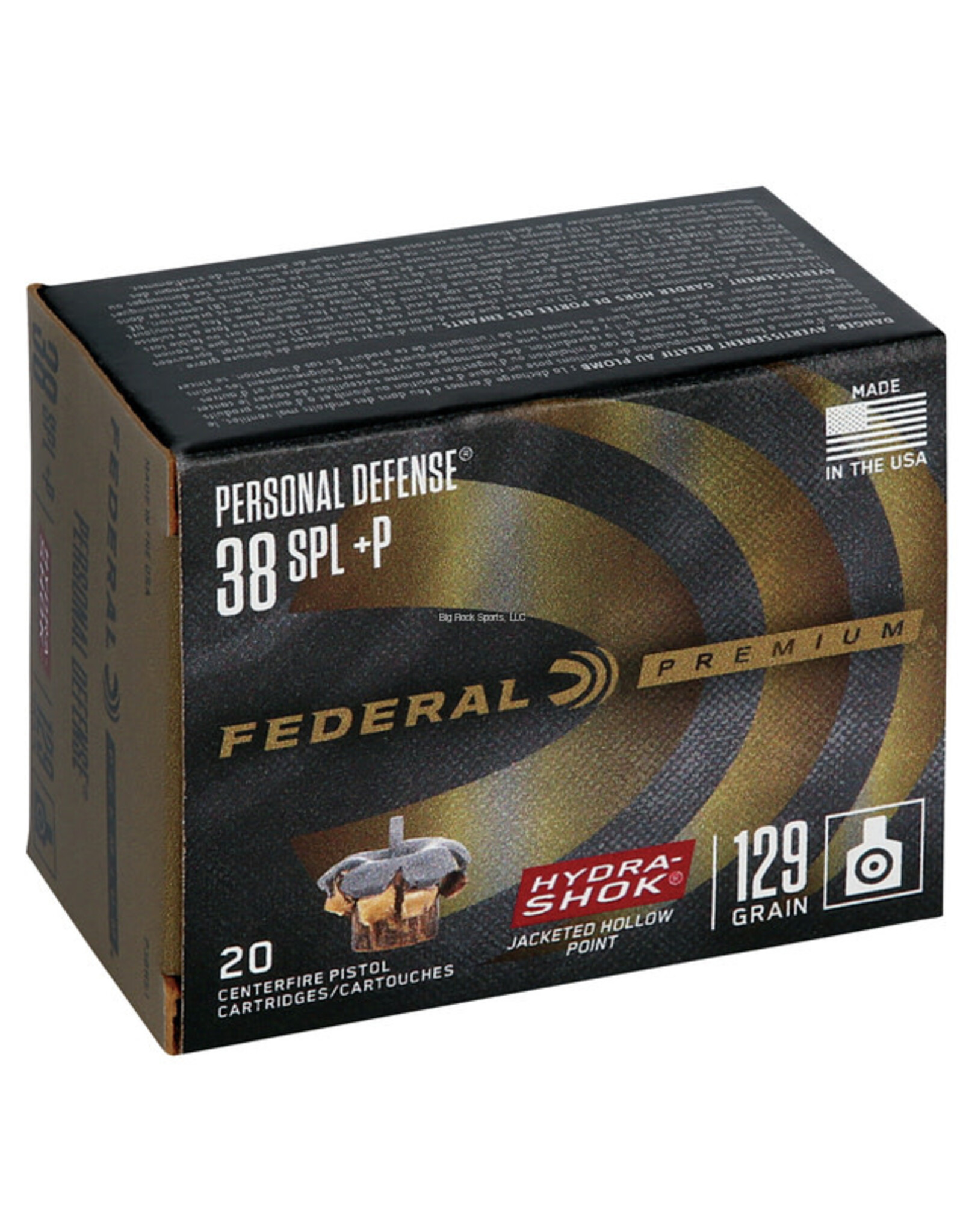 Federal Federal P38HS1 Premium Personal Defense Pistol Ammo 38 SPL, Hydra-Shok JHP, 129 Gr, 950 fps, 20 Rnd, Boxed