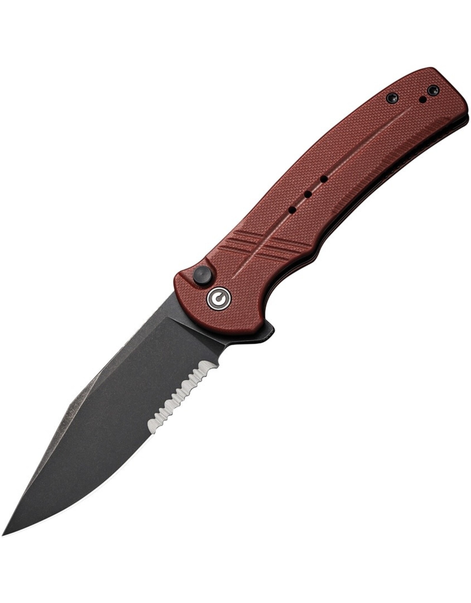 Civivi CIVIVI Knives Cogent Flipper Knife 3.47" 14C28N Black Stonewashed Combo Blade, Burgundy G10 Handles, Button Lock - C20038E-2