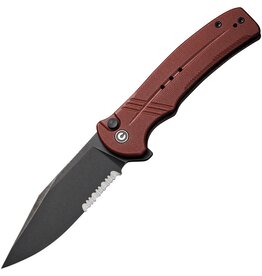 Civivi CIVIVI Knives Cogent Flipper Knife 3.47" 14C28N Black Stonewashed Combo Blade, Burgundy G10 Handles, Button Lock - C20038E-2