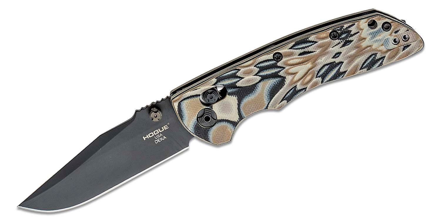 Hogue Deka ABLE Lock Folding Knife 3.25 CPM-20CV Black Cerakote Clip Point  Blade, G-Mascus FDE G10 Handles, AXIS/Crossbar Lock - 24277 - Bronson