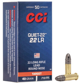 CCI CCI 0960 Quiet-22 Rimfire Ammo 22 LR, LRN, 40 Grains, 710 fps, 50 Rounds, Boxed