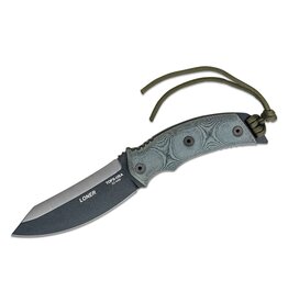 Tops TOPS Knives Jerry VanCook Loner 4.63" 1095 Black Blade with Sharpened Spine, Black Linen Micarta Handles, Black Kydex Sheath - LO1