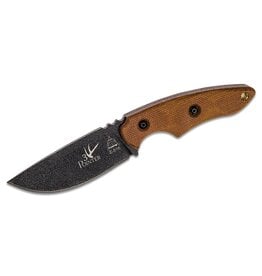 Tops TOPS Knives 3 Pointer Fixed Blade Knife 3.13" 1095 Black Drop Point, Tan Micarta Handles, Kydex Sheath - 3PR02