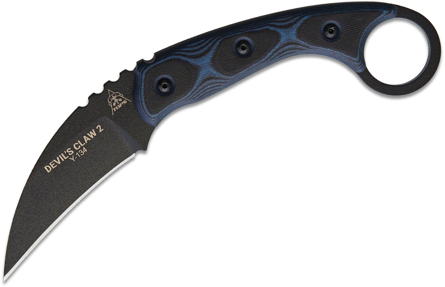 TOPS Knives Devil's Claw 2 Fixed Karambit 3.13" Black Traction Coated