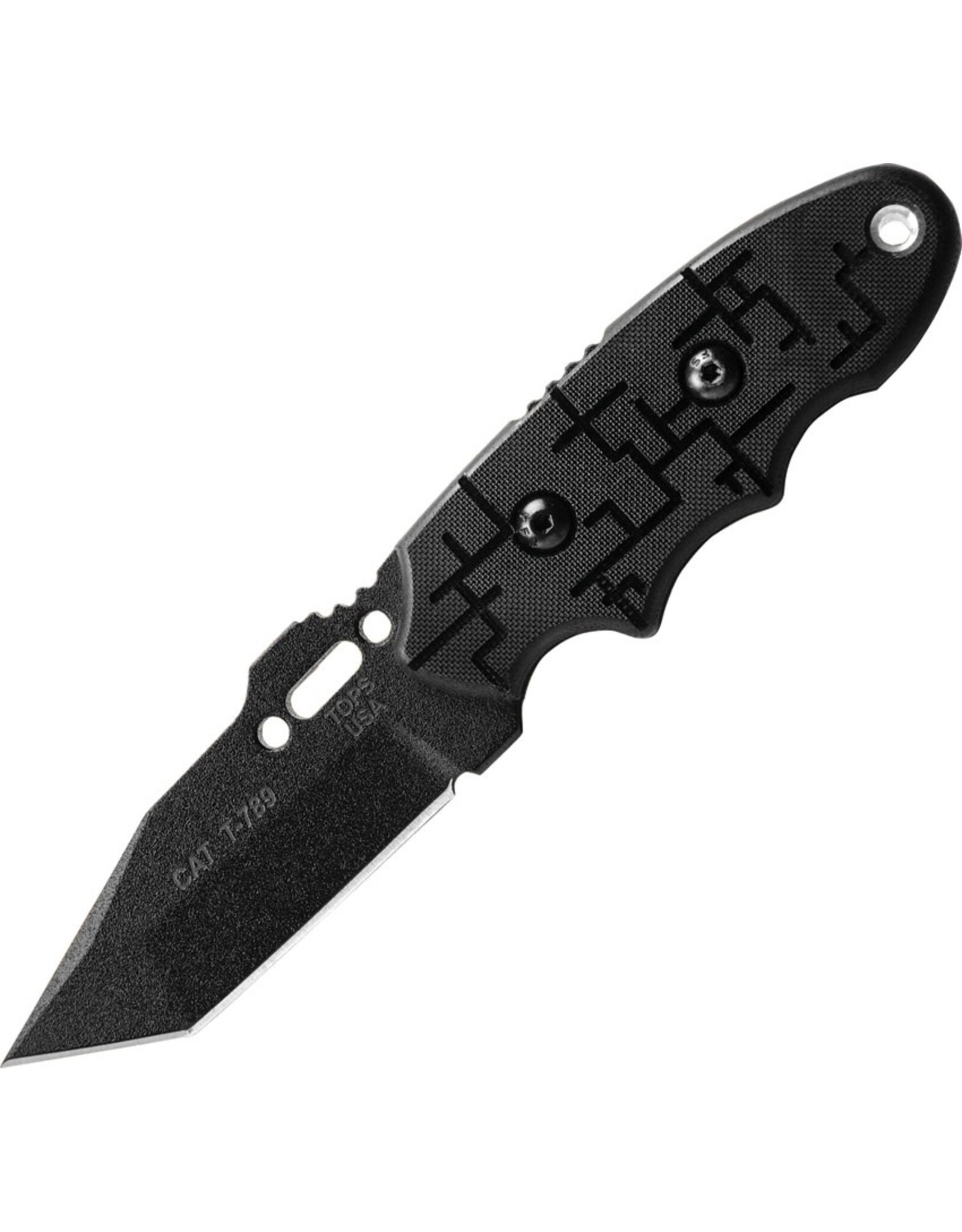 TOPS Knives CAT Covert Anti-Terrorism 3.25" 1095 Tanto Blade, Cryptic Cyber G10 Handles, Kydex Sheath