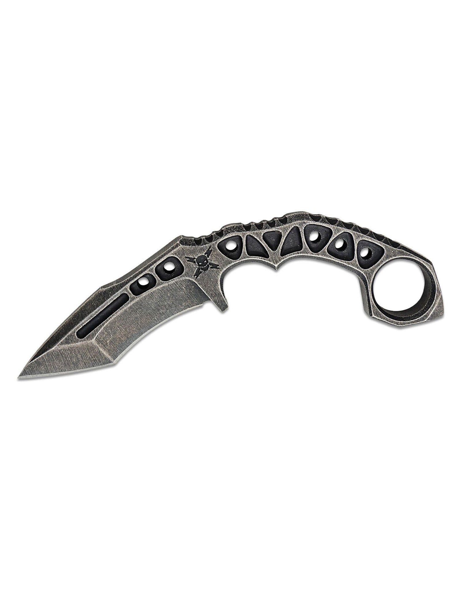 M48 United Cutlery M48 Tanker Combat Karambit 4.5" Black Stonewashed Recurve Tanto Blade, One-Piece Construction with Pinky Ring, Kydex Belt Sheath - UC3443