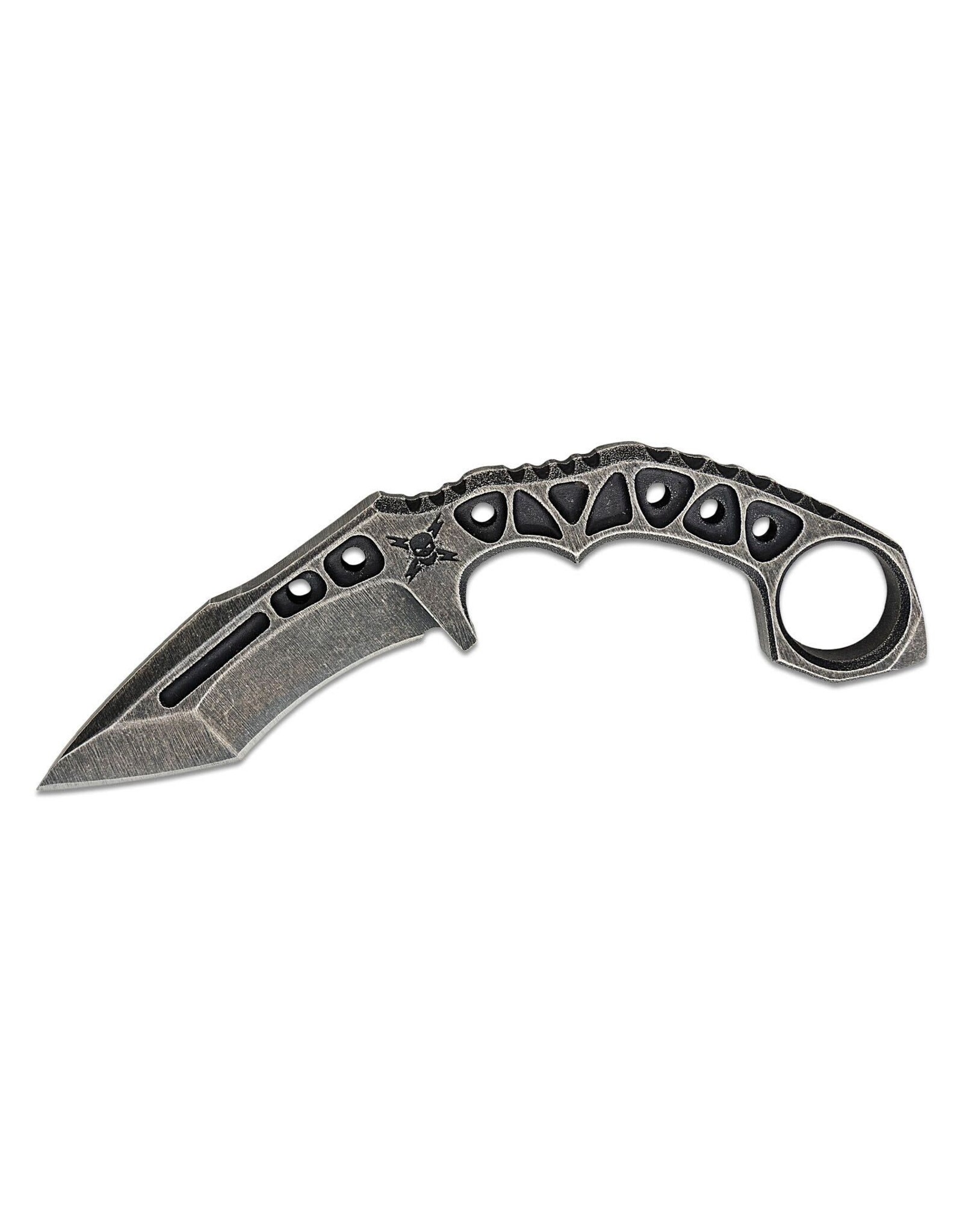 United Cutlery M48 Tanker Combat Karambit 4.5" Black Stonewashed Recurve Tanto Blade, One-Piece Construction with Pinky Ring, Kydex Belt Sheath - UC3443
