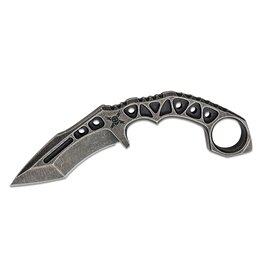 M48 United Cutlery M48 Tanker Combat Karambit 4.5" Black Stonewashed Recurve Tanto Blade, One-Piece Construction with Pinky Ring, Kydex Belt Sheath - UC3443