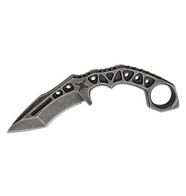 United Cutlery M48 Tanker Combat Karambit 4.5" Black Stonewashed Recurve Tanto Blade, One-Piece Construction with Pinky Ring, Kydex Belt Sheath - UC3443