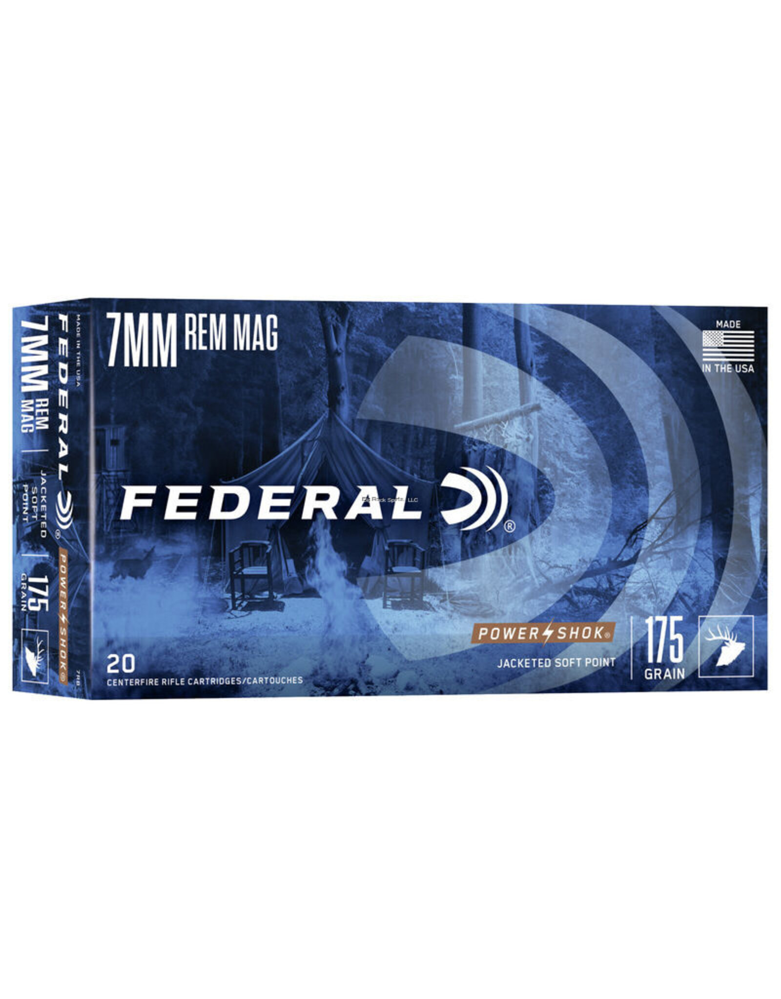 Federal Federal 7RB Power-Shok Rifle Ammo 7MM REM MAG, SP, 175 Grains, 2860 fps, 20, Boxed