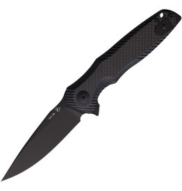 Spartan Blades Field Grade POROS Folding Knife 3.875" 154CM Black TiNi Drop Point Blade, Textured Carbon Fiber/Black G10 Handles, Liner Lock - SFBL11CF