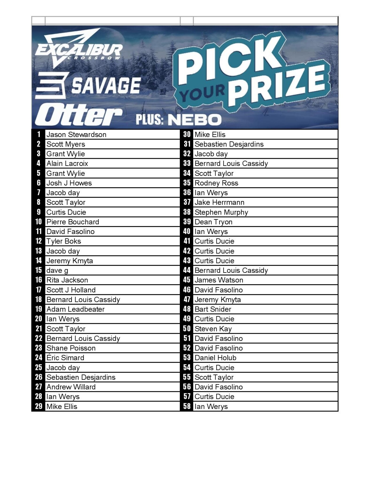 Draw #1212 - Pick Your Prize! Barnett, Savage OR Otter!