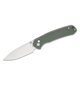 CJRB Cutlery Large Pyrite Folding Knife 3.7" AR-RPM9 Stonewashed Drop Point Blade, OD Green Canvas Micarta Handles, Button Lock - J1925L-ODG