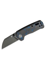 QSP QSP Knives Penguin Mini Folding Knife 2.25" 14C28N Black Stonewashed Sheepsfoot Blade, Blue Shredded Carbon Fiber Handles, Liner Lock - QS130XS-D2