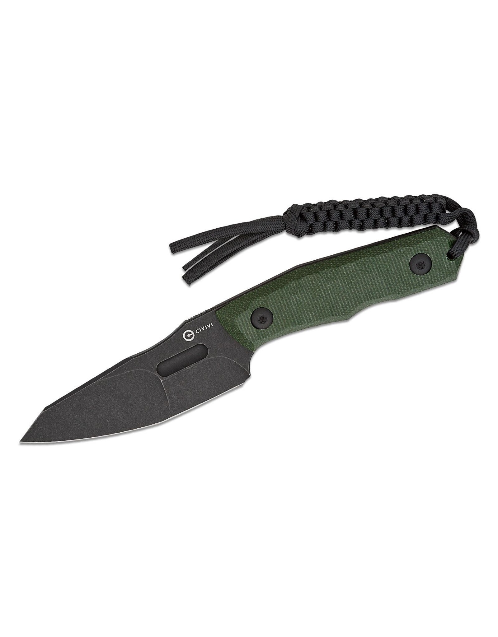 Civivi CIVIVI Knives PG Knives Propugnator Fixed Blade Knife 4.15" D2 Black Stonewashed Reverse Tanto Blade, Milled Green Canvas Micarta Handles, Kydex Sheath - C23002-2