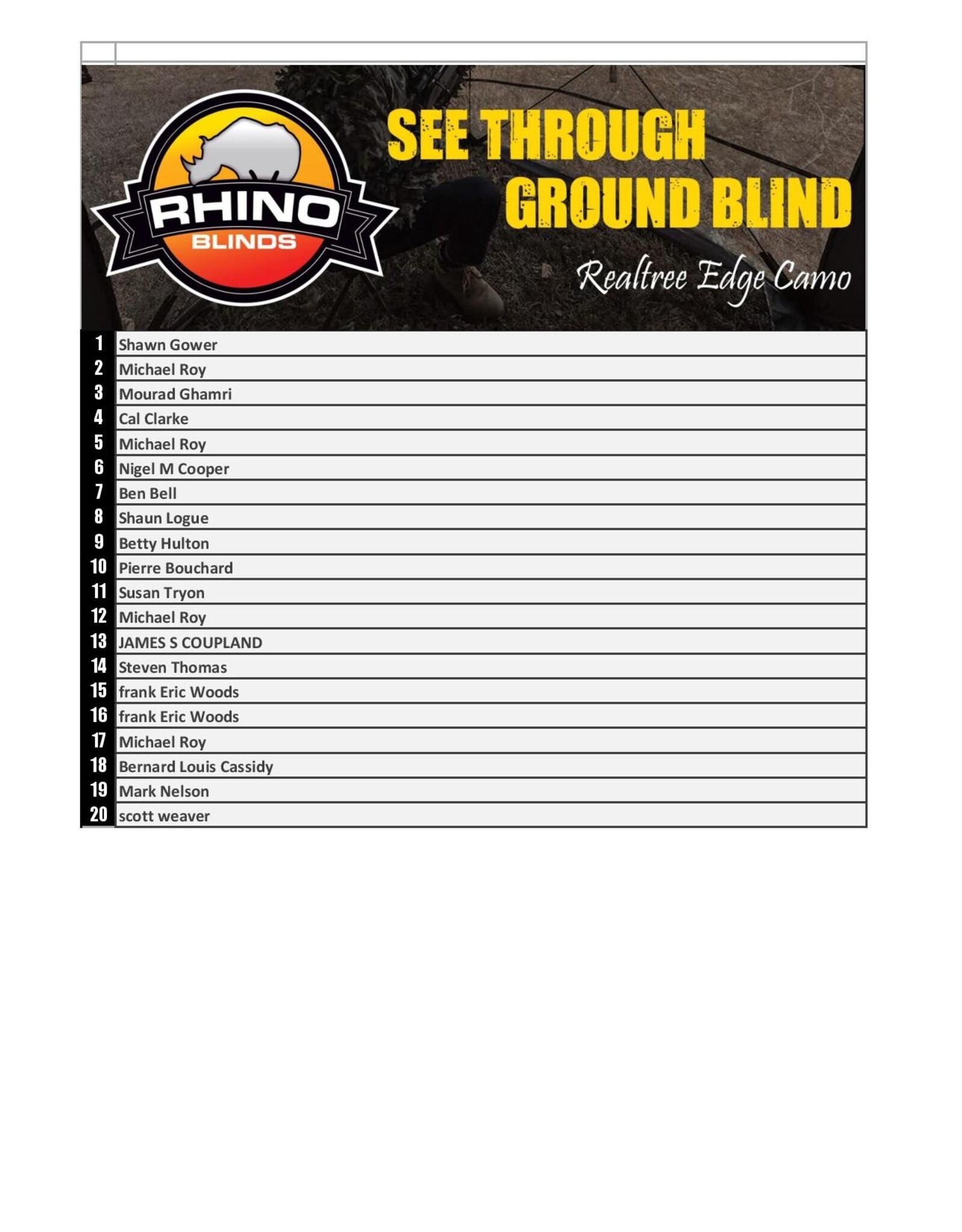 DRAW #1245 - WIN ME - Rhino 180 Realtree Ground Blind