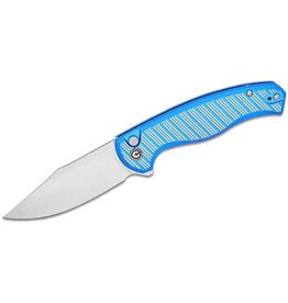 Civivi CIVIVI Knives Stormhowl Button Lock Flipper Knife 3.3" Nitro-V Satin Clip Point Blade, Machined Bright Blue Aluminum Handles with Satin Flats - C23040B-2