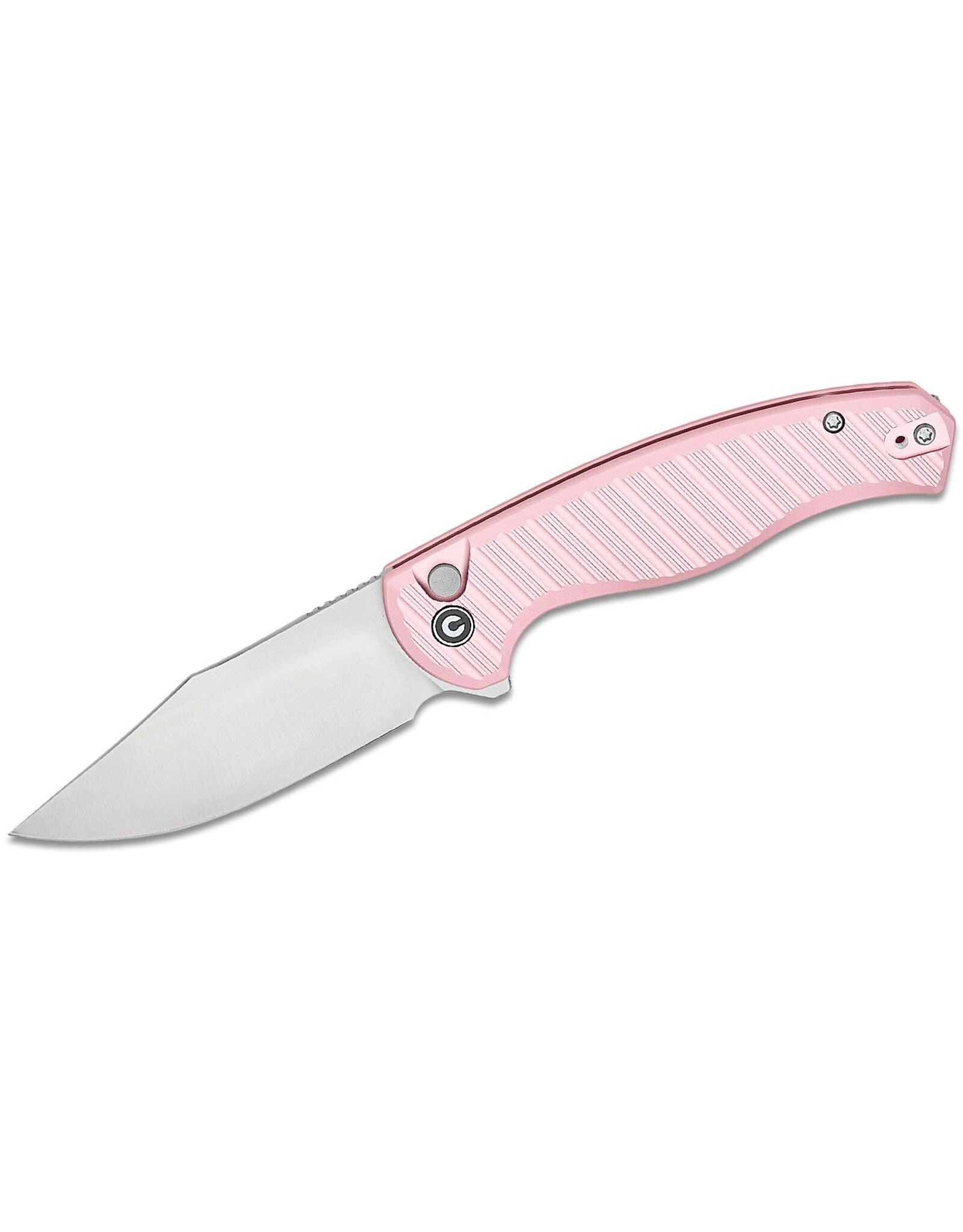Civivi CIVIVI Knives Stormhowl Button Lock Flipper Knife 3.3" Nitro-V Satin Clip Point Blade, Machined Light Pink Aluminum Handles - C23040B-3