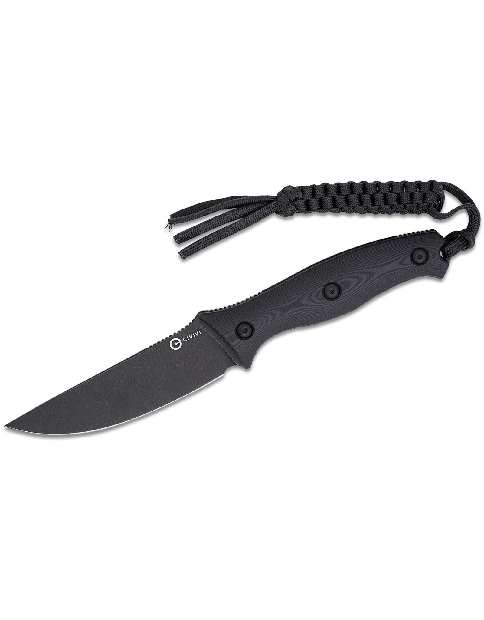 Civivi CIVIVI Knives Stormridge Fixed Blade Knife 3.92" Nitro-V Black Stonewashed Straight Back Blade, Contoured Black G10 Handles, Kydex Sheath - C23041-1