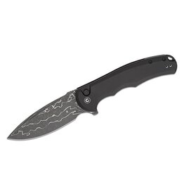 Civivi CIVIVI Knives Button Lock Praxis Flipper Knife 3.75" Damascus Drop Point Blade, Black Aluminum Handles - C18026E-DS1